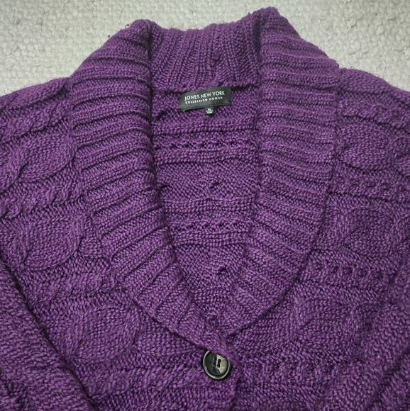 Jones New York Collection Purple Cable Knit Cardigan Sweater Size 1X - Picture 11 of 16